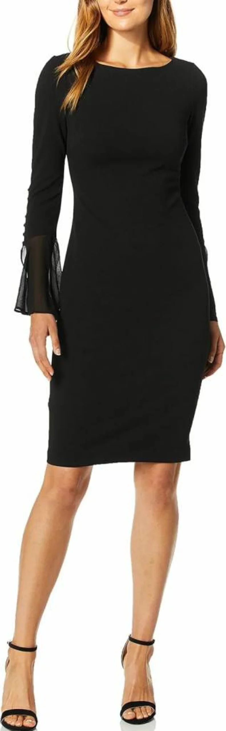 Calvin Klein Women's Chiffon Bell Sleeve Solid Color Sheath Dress