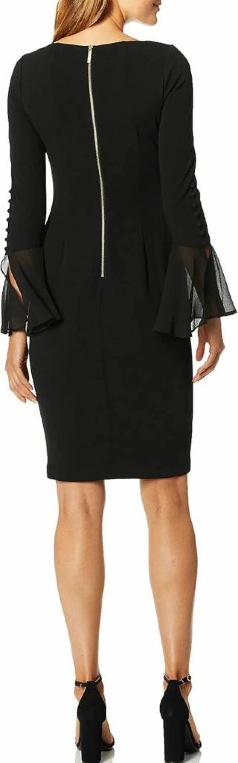 Calvin Klein Women's Chiffon Bell Sleeve Solid Color Sheath Dress